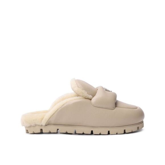 PRADA Soft Padded Nappa Leather Shearling Mules Rare Beige 40.5 - Picture 4 of 8